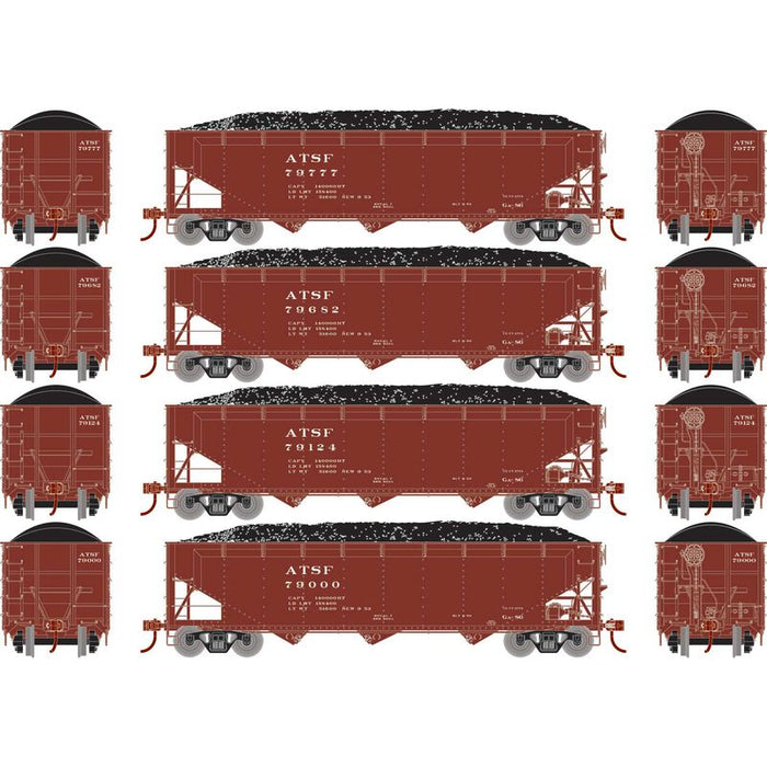 Athearn RTR 33079 HO Scale 40' Offset Coal Hopper W/Load Santa Fe ATSF 4-Pack #2