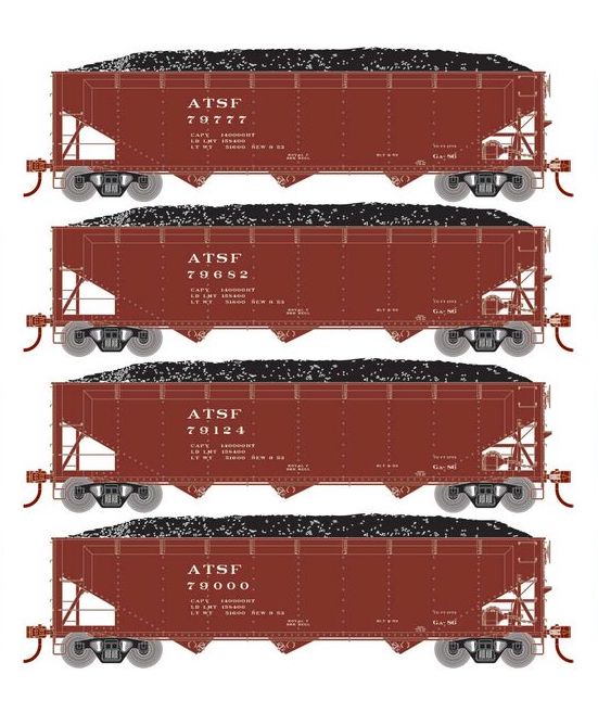 Athearn RTR 33079 HO Scale 40' Offset Coal Hopper W/Load Santa Fe ATSF 4-Pack #2