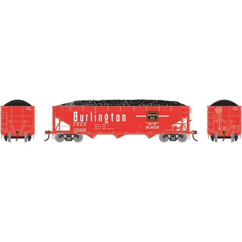 Athearn RTR 33080 HO Scale 40' Offset Coal Hopper W/Load Burlington CB&Q 170008