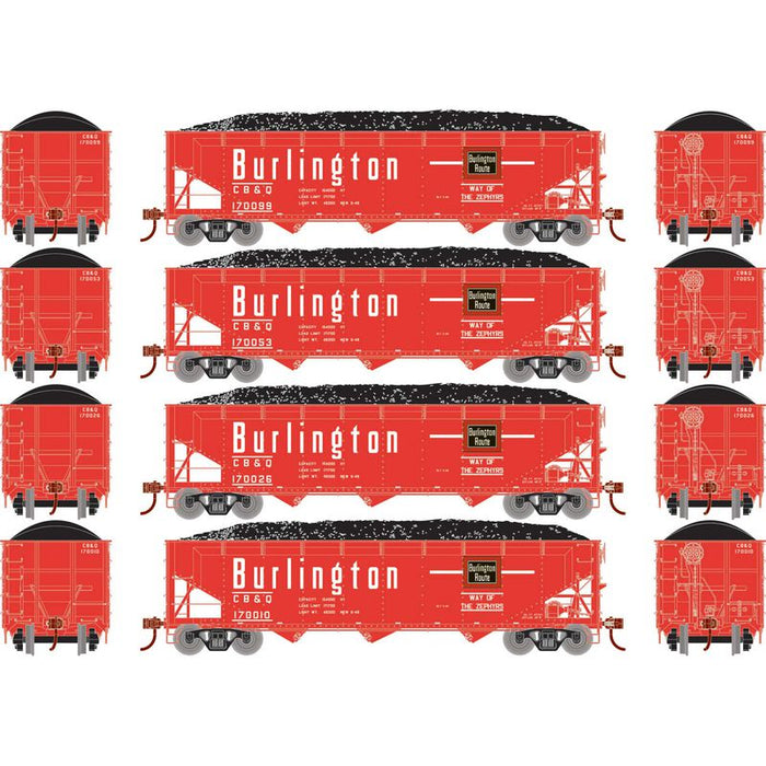 Athearn RTR 33081 HO Scale 40' Offset Coal Hopper W/Load Burlington CB&Q 4-Pack #1