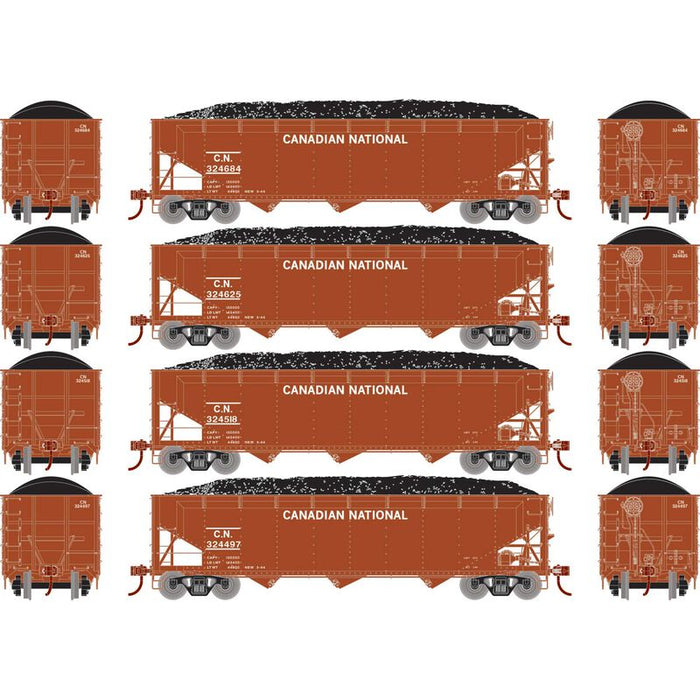 Athearn RTR 33084 HO Scale 40' Offset Coal Hopper W/Load Canadian National CN 4-Pack #1