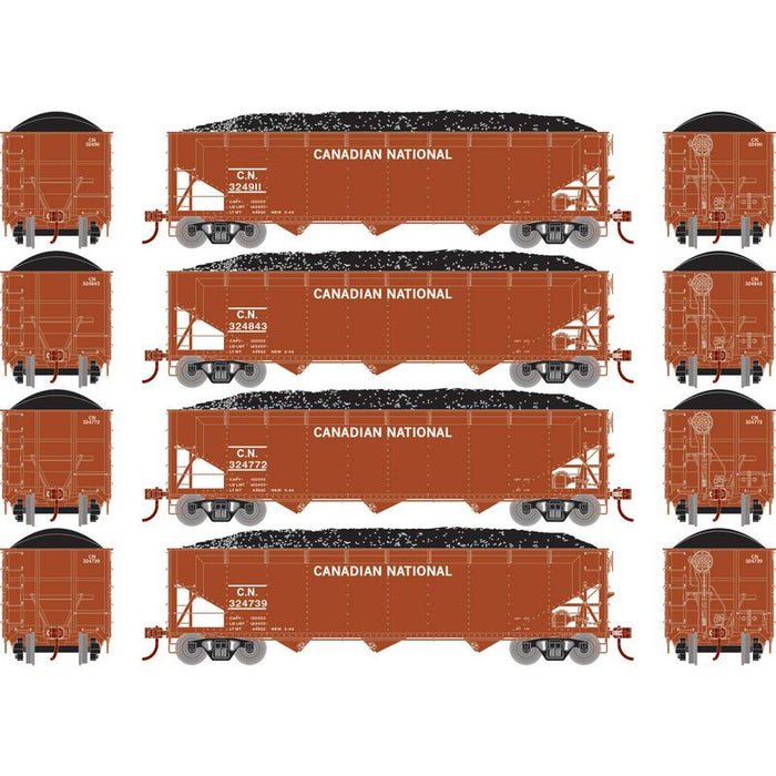 Athearn RTR 33085 HO Scale 40' Offset Coal Hopper W/Load Canadian National CN 4-Pack #2