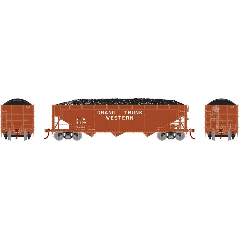 Athearn RTR 33086 HO Scale 40' Offset Coal Hopper W/Load Grand Trunk Western GTW 111609