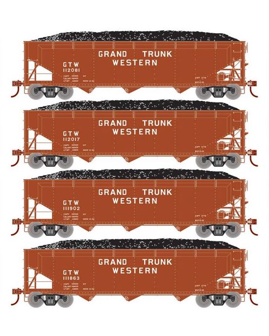 Athearn RTR 33088 HO Scale 40' Offset Coal Hopper W/Load Grand Trunk Western GTW 4-Pack #2