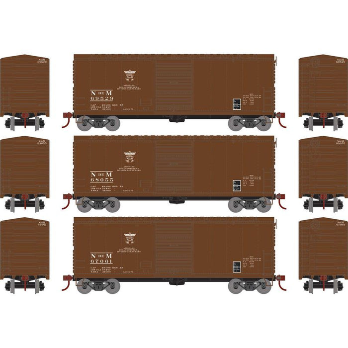 Athearn RTR 67980 HO Scale 40' Modernized Boxcar Nacionales de Mexico NdeM 3 Pack