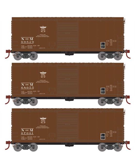 Athearn RTR 67980 HO Scale 40' Modernized Boxcar Nacionales de Mexico NdeM 3 Pack