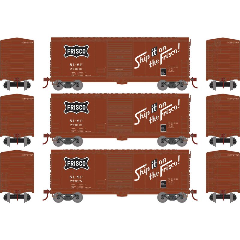 Athearn RTR 69447 HO Scale 40' Modernized Boxcar Frisco SLSF 3 Pack