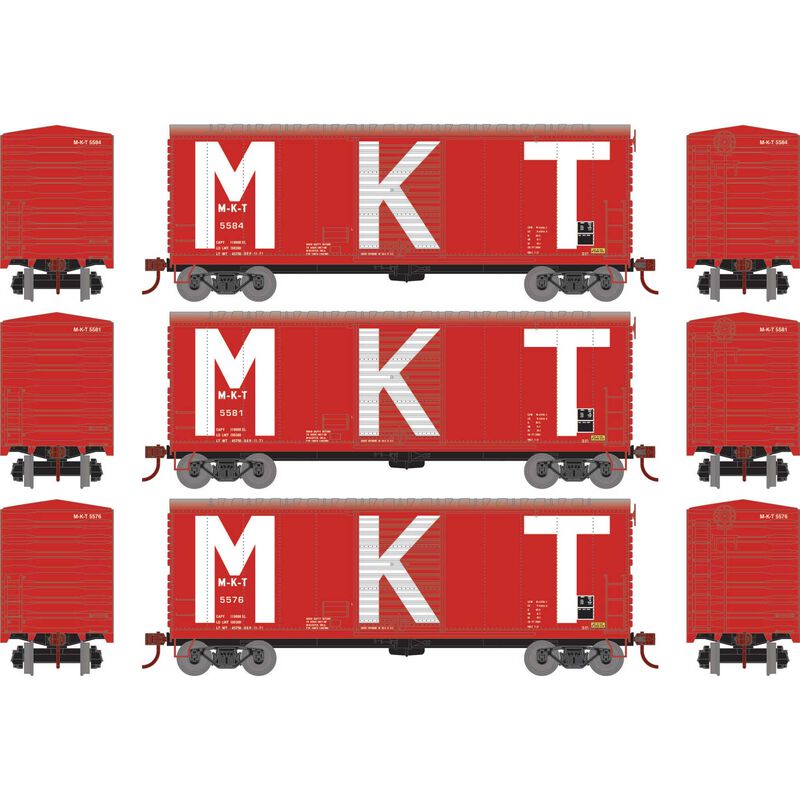 Athearn RTR 69450 HO Scale 40' Modernized Boxcar Missouri Kansas Texas MKT 3 Pack