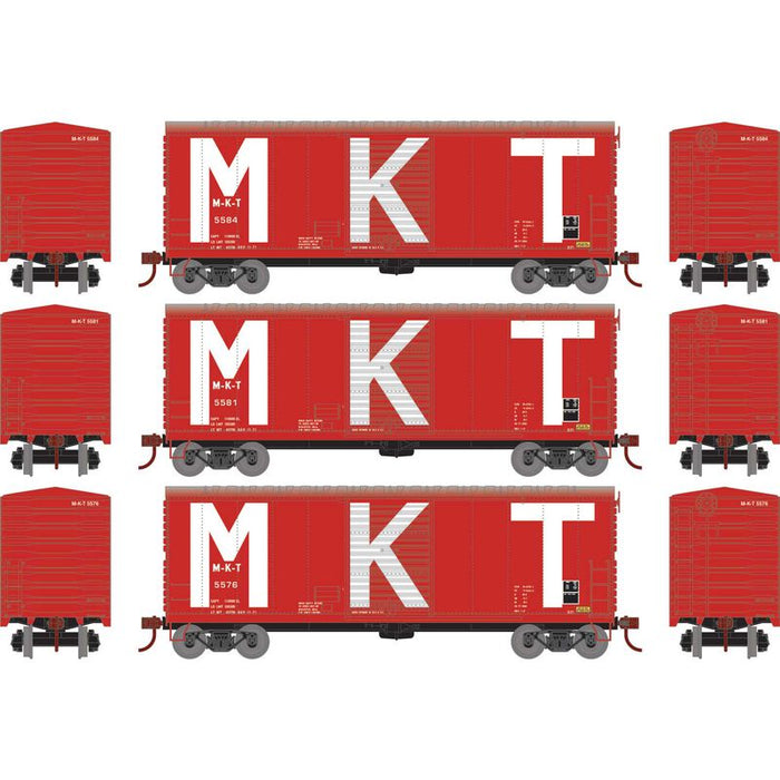 Athearn RTR 69450 HO Scale 40' Modernized Boxcar Missouri Kansas Texas MKT 3 Pack