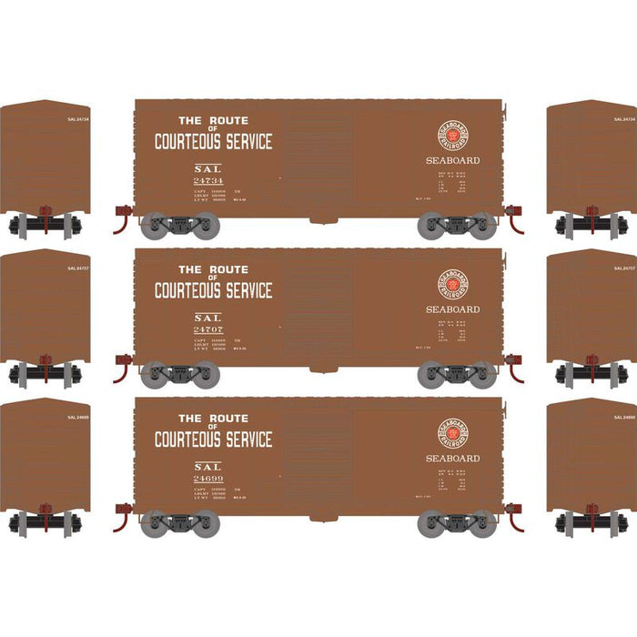 Athearn RTR 69453 HO Scale 40' Modernized Boxcar Seaboard Air Line SAL 3 Pack