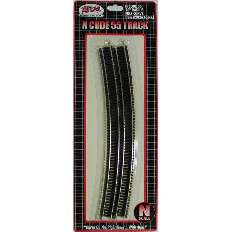 Atlas 2026 N Scale Code 55 Curve Track 20" Radius 6 Pack
