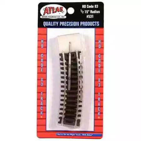 Atlas 531 HO Scale Code 83 15" Radius 1/2 Curve Track (4-Pack)