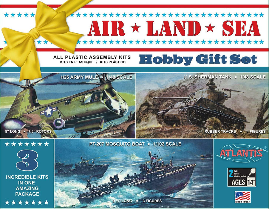 Atlantis Models 9001 US Navy Air Land & Sea with Sherman Tank, H25A  Helicopter and PT Boat