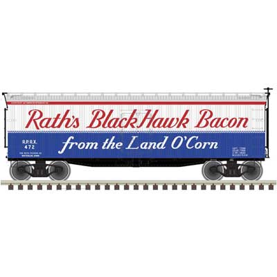 Atlas 20005837 HO Scale 40' Wood Reefer Rath's Black Hawk Bacon RPRX 478