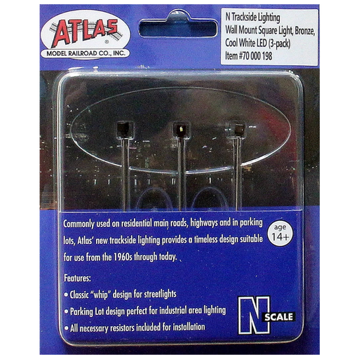 Atlas 70000198 N Scale Bronze Wall-Mount Square (Cool White) LED Light (3 Pack)