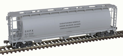 Atlas HO Scale 3 Bay Cylindrical Covered Hopper Saskatchewan Minerals SHPX