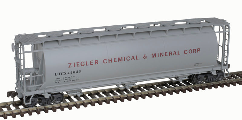 Atlas HO Scale 3 Bay Cylindrical Covered Hopper Ziegler Chemical UTCX