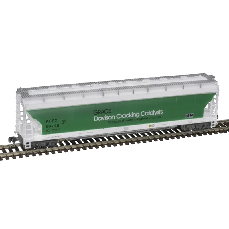 Atlas N Scale ACF 4 Bay Center Flow Pressureaide Covered Hopper Grace Davison ACFX
