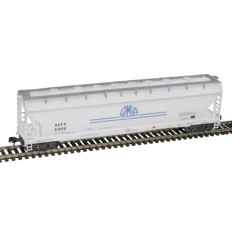 Atlas N Scale ACF 4 Bay Center Flow Pressureaide Covered Hopper OMYA ACFX