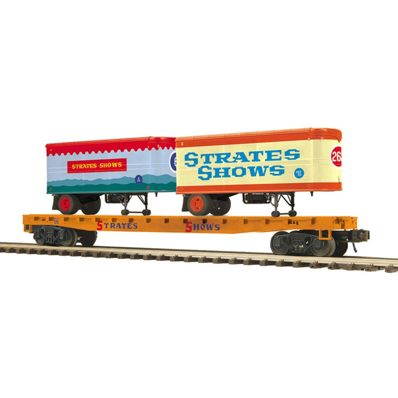 Atlas O Premier 3002599 O Scale Flatcar with 20' Trailers Strates Shows #66