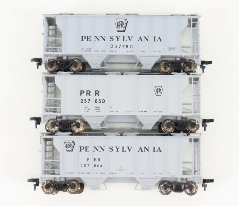 Atlas Trainman 1100 HO Scale PS-2 2 Bay Covered Hopper Pennsylvania PRR 3 Pack - NOS