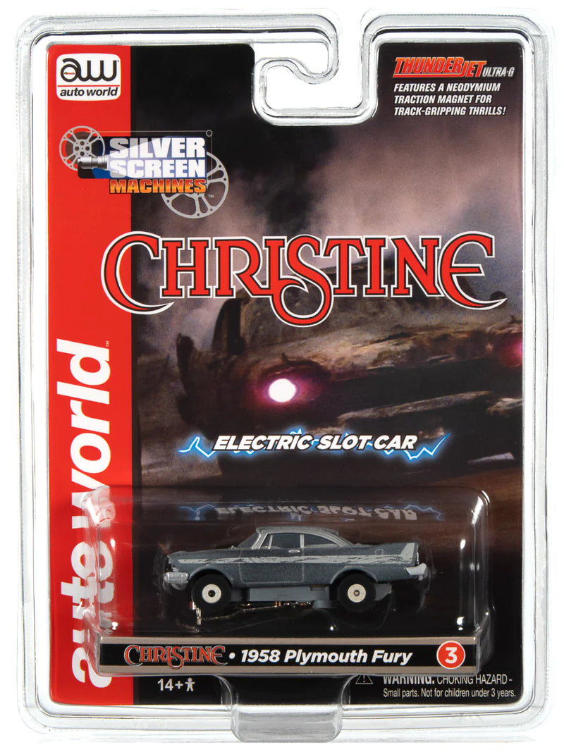 Auto World 381 HO Scale Thunderjet Ultra-G Silver Screen Machines - "Christine" 1985 Plymouth Fury