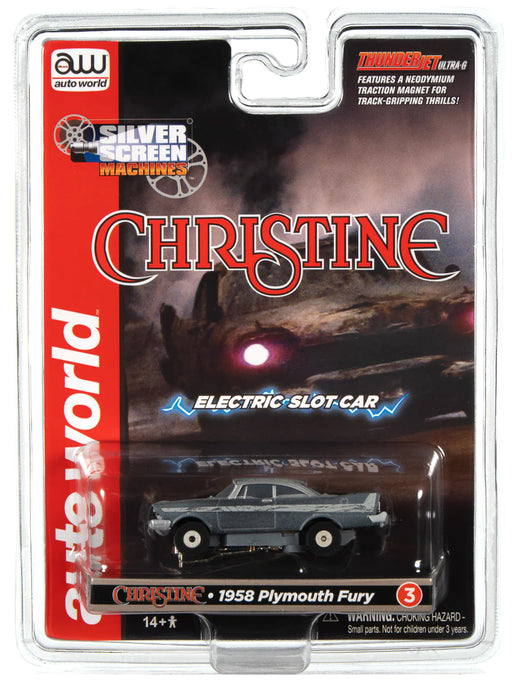 Auto World 381 HO Scale Thunderjet Ultra-G Silver Screen Machines - "Christine" 1985 Plymouth Fury