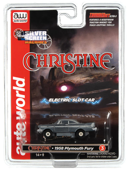 Auto World 381 HO Scale Thunderjet Ultra-G Silver Screen Machines - "Christine" 1985 Plymouth Fury