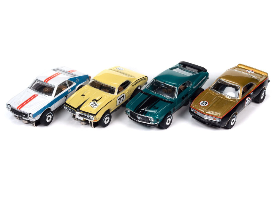 Auto World SRS348 HO Scale Rallye 4+4 Over 12′ of 4 Lane Racing Action Slot Car Race Set