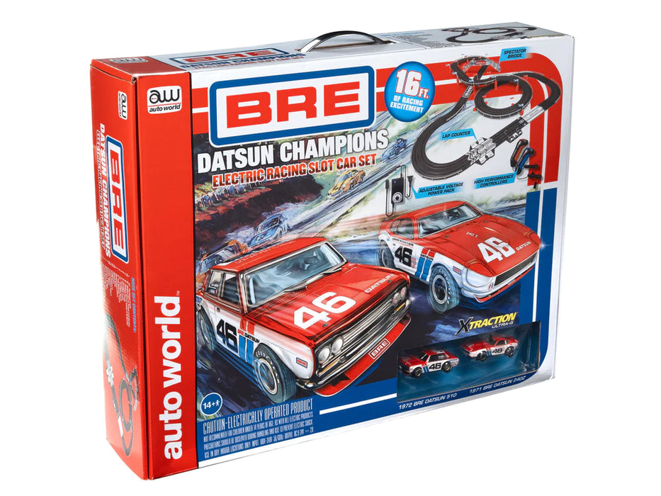 Auto World SRS353 HO Scale 1972 BRE Datsun Champions 16' Slot Car Set