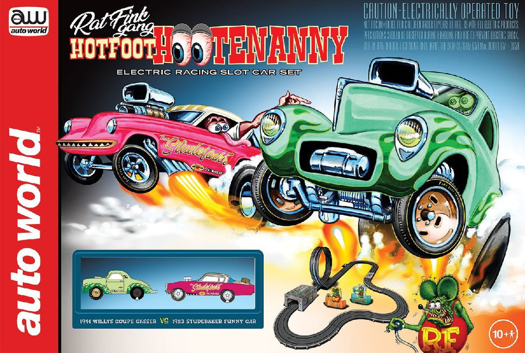 Auto World SRS365 HO Scale 14.5′ Rat Fink Gang Hotfoot Hootenanny Slot Car Race Set