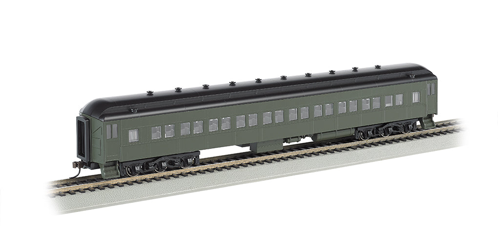 Bachmann 13708 HO Scale 72' Heavyweight Coach with Lighted Interior - Pullman Green Unlettered