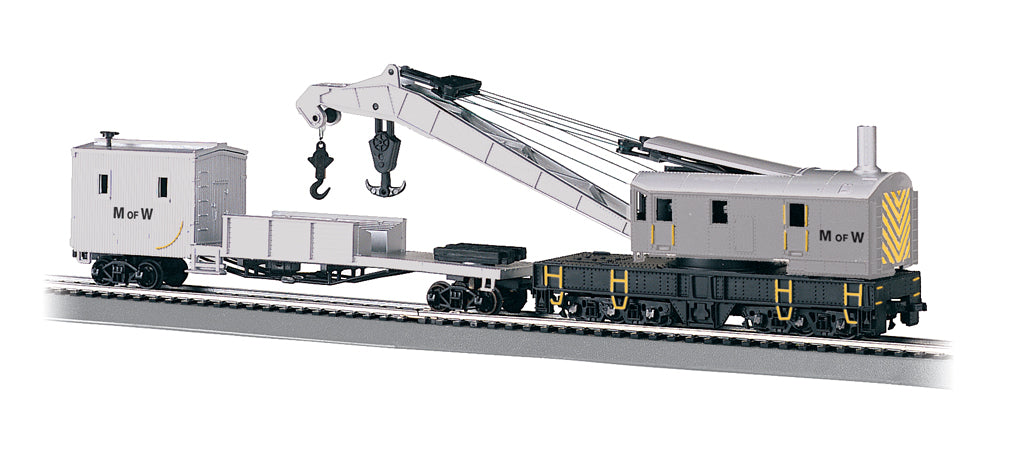 Bachmann 16138 HO Scale Crane Car with Boom Tender Maintenance of Way - Gray