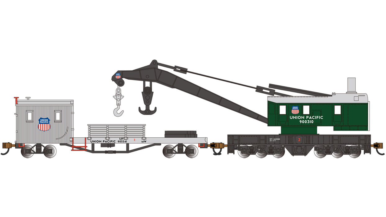 Bachmann 16154 N Scale Crane Car with Boom Tender Union Pacific UP