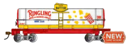 Bachmann 16618 HO Scale Single Dome Tank Car Ringling Bros - Popcorn Butter