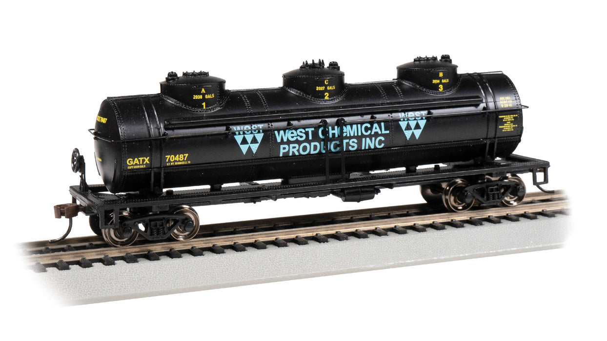 Bachmann 17116 HO Scale 3 Dome Tank Car West Chemical Products GATX 70487
