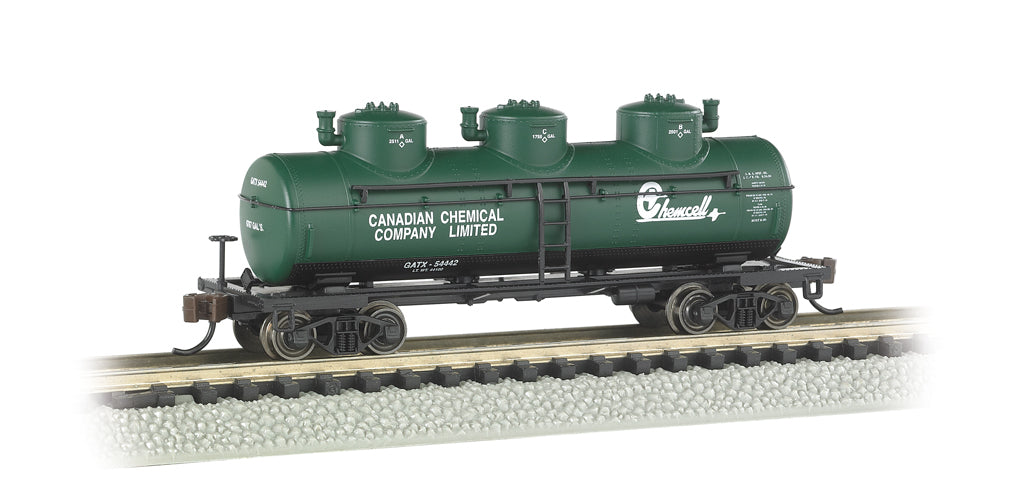 Bachmann 17152 N Scale 3 Dome Tank Car Canada Chemical Company Chemcell