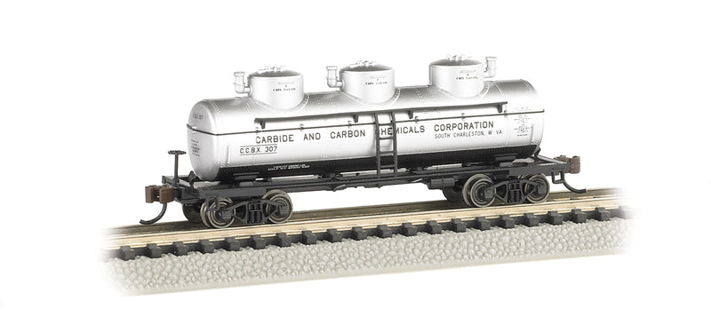 Bachmann 17155 N Scale 3 Dome Tank Car Carbide & Carbon Chemicals CCBX 307