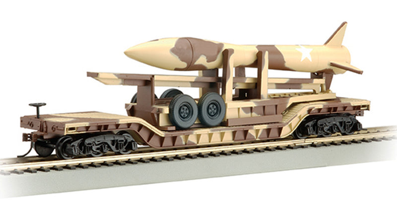Bachmann 18340 HO Scale 52' Depressed Center Flatcar with Missile - Desert Camo