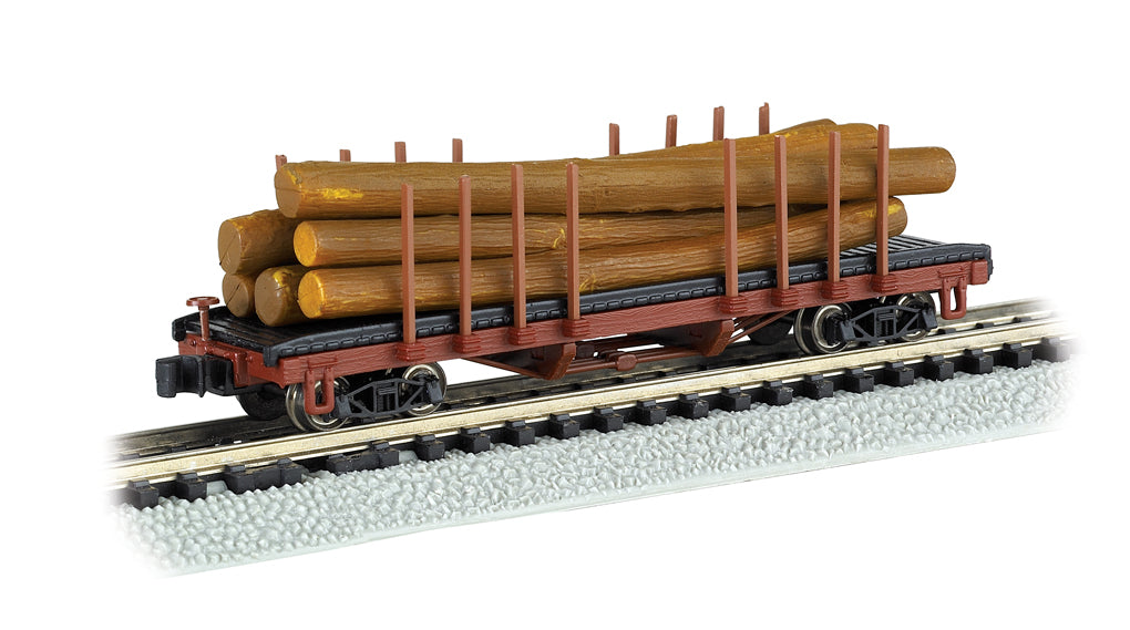 Bachmann 18352 N Scale 40' Die-Cast Flatcar with Log Load - 1935-1960