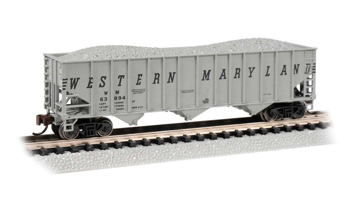 Bachmann 18757 N Scale 100 Ton 3 Bay Hopper with Load Western Maryland WM 63894