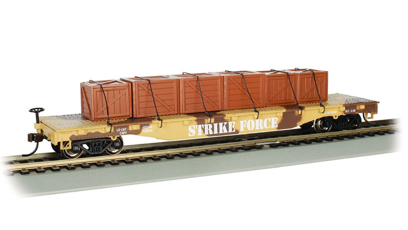 Bachmann 18934 HO Scale 52' Flatcar with Military Crate Load - Desert Camouflage