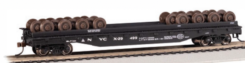 Bachmann 18936 HO Scale 55' Flatcar with Wheel Load New York Central NYC X-29499