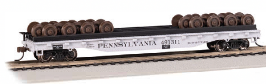 Bachmann 18939 HO Scale 55' Flatcar with Wheel Load Pennsylvania PRR 491311