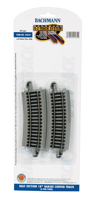 Bachmann 44531 HO Scale E-Z Track 18" Radius 1/2 Curve (4)
