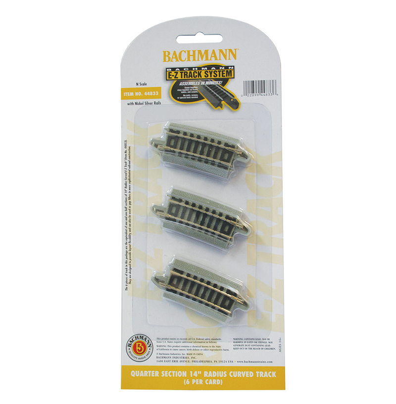 Bachmann 44833 N Scale E-Z Track Quarter-Sections 14" Radius Curve (6)