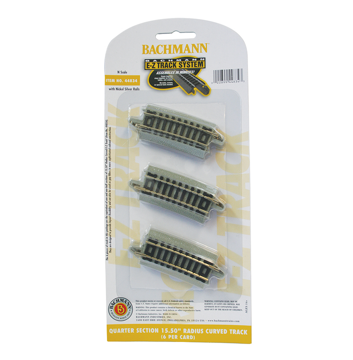 Bachmann 44834 N Scale E-Z Track Quarter-Sections 15.5" Radius Curve (6)