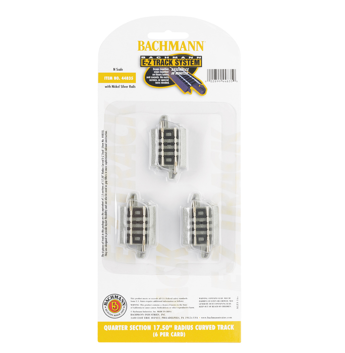 Bachmann 44835 N Scale E-Z Track Quarter Sections 17.5" Radius Curve (6)