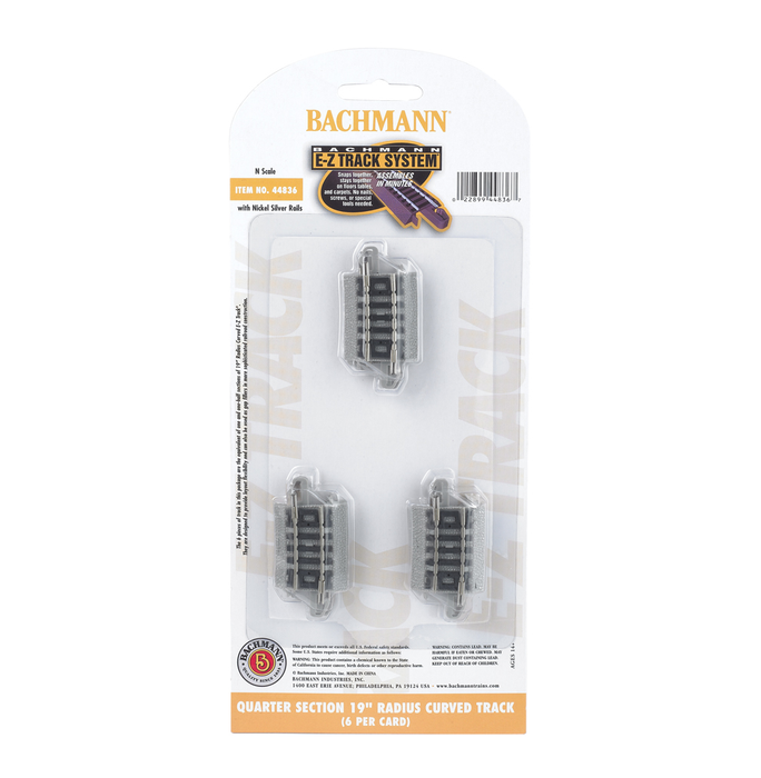 Bachmann 44836 N Scale E-Z Track 19" Radius 1/4 Curve (6)