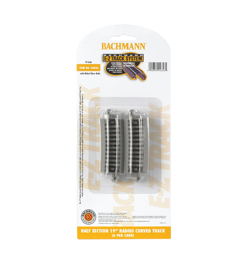 Bachmann 44856 N Scale E-Z Track Half-Section 19" Radius Curve (6)